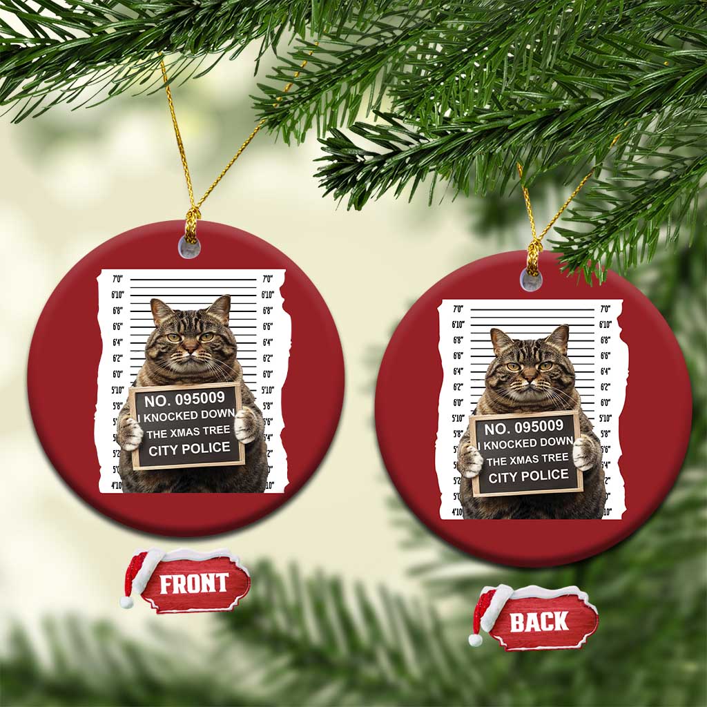 Funny Cat Xmas Christmas Ornament Mugshot I Knocked Down The Xmas Tree TS10 Circle Red Print Your Wear