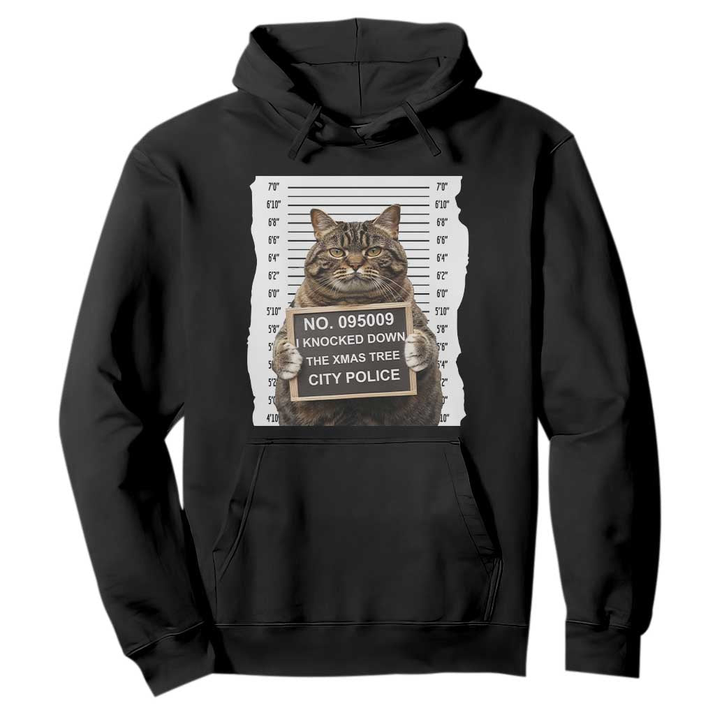 Funny Cat Christmas Hoodie Mugshot I Knocked Down The Xmas Tree TS10 Black Print Your Wear