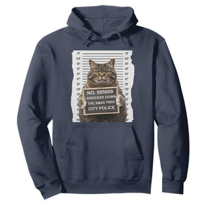 Funny Cat Christmas Hoodie Mugshot I Knocked Down The Xmas Tree TS10 Navy Print Your Wear