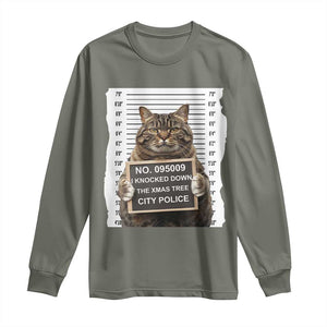 Funny Cat Christmas Long Sleeve Shirt Mugshot I Knocked Down The Xmas Tree TS10 Military Green Print Your Wear