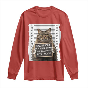 Funny Cat Christmas Long Sleeve Shirt Mugshot I Knocked Down The Xmas Tree TS10 Red Print Your Wear