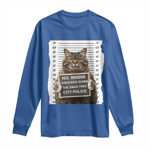 Funny Cat Christmas Long Sleeve Shirt Mugshot I Knocked Down The Xmas Tree TS10 Royal Blue Print Your Wear