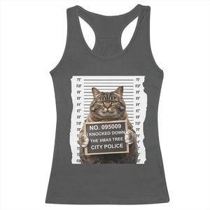 Funny Cat Christmas Racerback Tank Top Mugshot I Knocked Down The Xmas Tree TS10 Dark Heather Print Your Wear