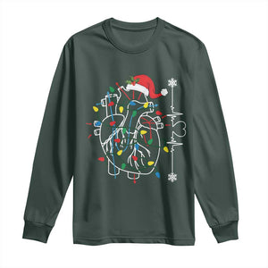 Christmas Cardiac Nurse Long Sleeve Shirt Anatomical Xmas Heart Anatomy TS10 Dark Forest Green Print Your Wear