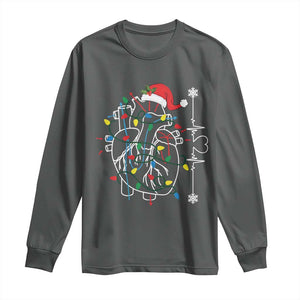 Christmas Cardiac Nurse Long Sleeve Shirt Anatomical Xmas Heart Anatomy TS10 Dark Heather Print Your Wear