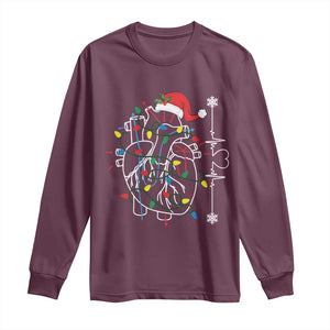 Christmas Cardiac Nurse Long Sleeve Shirt Anatomical Xmas Heart Anatomy TS10 Maroon Print Your Wear