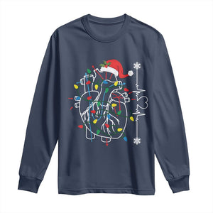 Christmas Cardiac Nurse Long Sleeve Shirt Anatomical Xmas Heart Anatomy TS10 Navy Print Your Wear