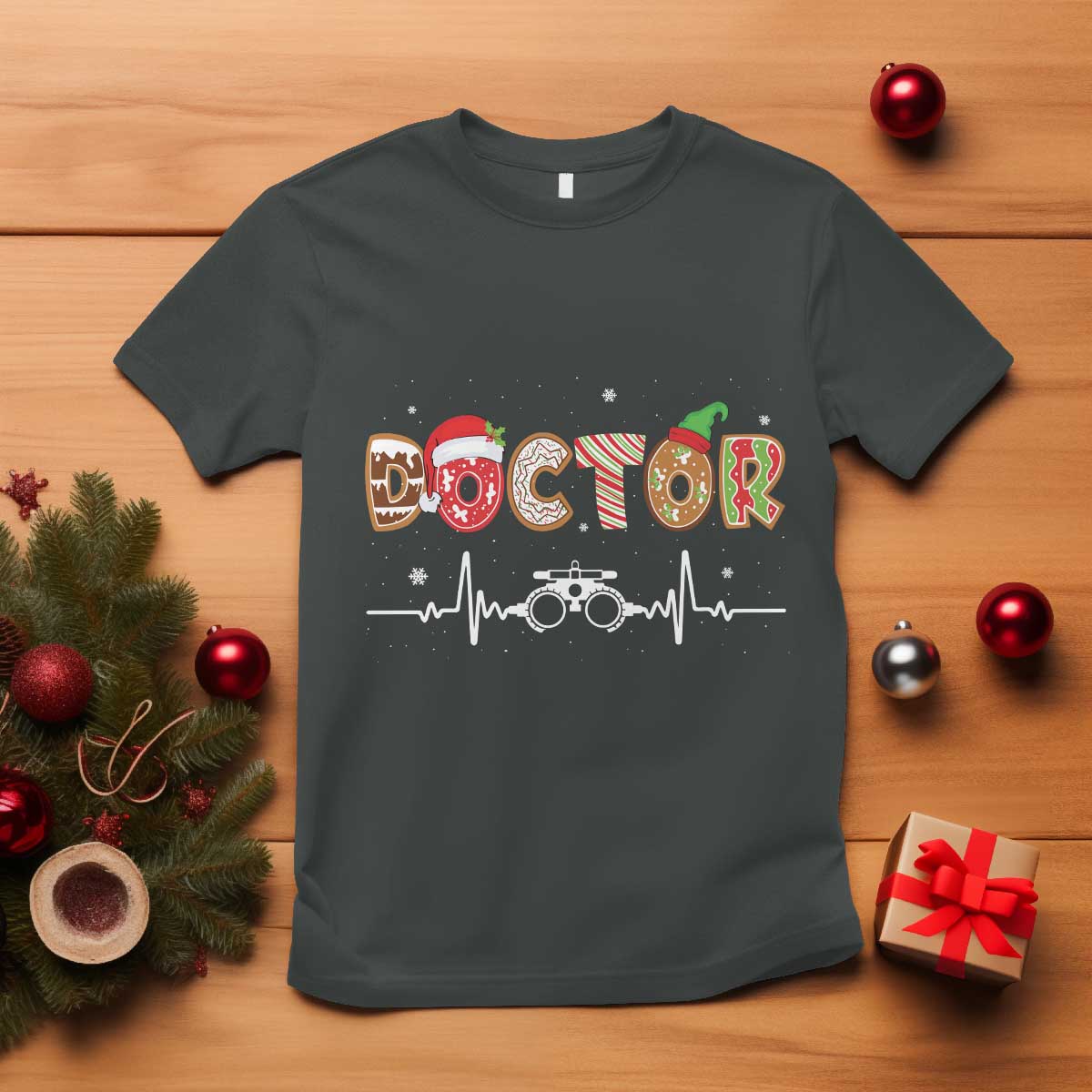 Christmas Optometry T Shirt Ophthalmologist Optometrist Eye Doctor Nurse Gift TS10 Dark Heather Print Your Wear