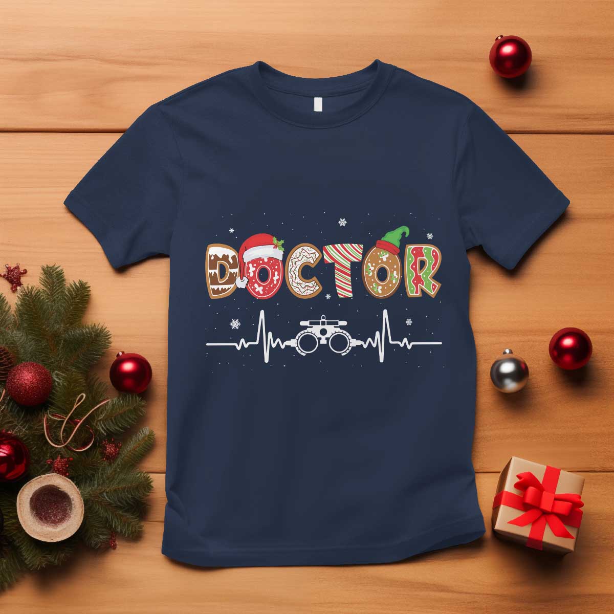 Christmas Optometry T Shirt Ophthalmologist Optometrist Eye Doctor Nurse Gift TS10 Navy Print Your Wear