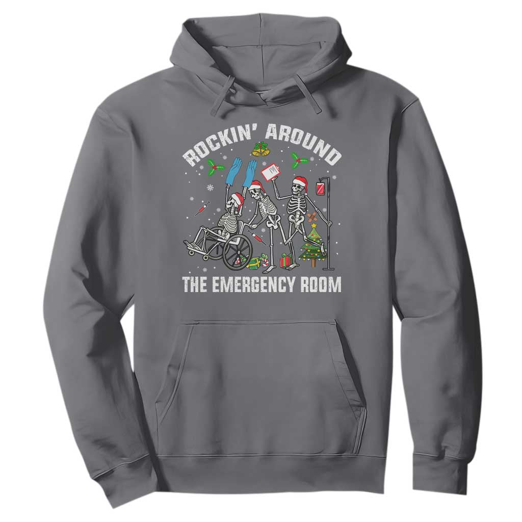 Christmas ER Nurse Hoodie Rockin Around Skeleton Emergency Room RN TS10 Charcoal Print Your Wear