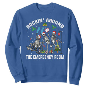 Christmas ER Nurse Sweatshirt Rockin Around Skeleton Emergency Room RN TS10 Royal Blue Print Your Wear