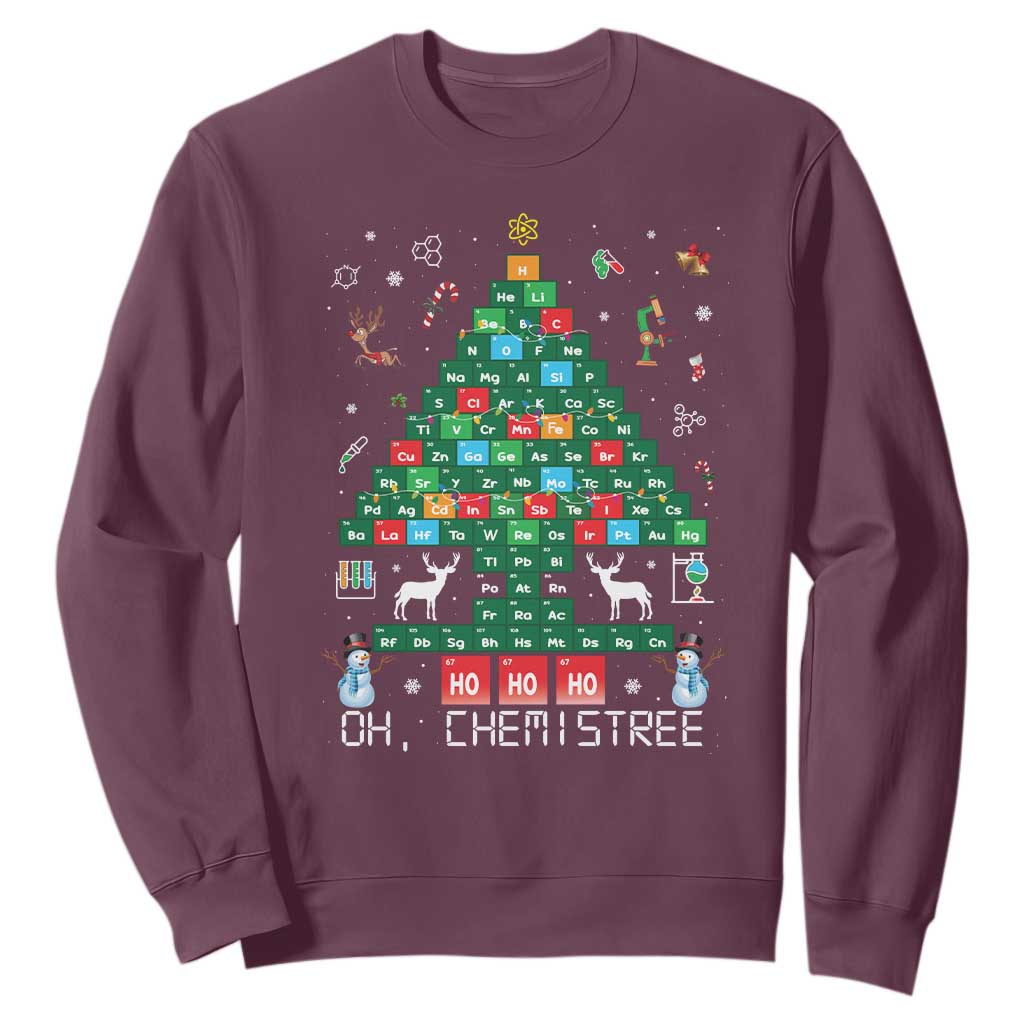 Christmas Chemistry Teacher Sweatshirt Oh Chemistree Laboratory Lab Tech Teacher Xmas Gift TS10 Maroon Print Your Wear
