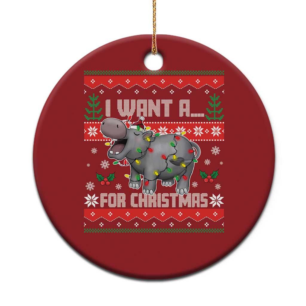 Funny Xmas Christmas Ornament I Want A Hippopotamus For Xmas Moo Deng Ugly Gift TS10 Print Your Wear