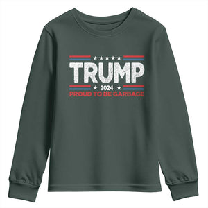 Trump 2024 Youth Sweatshirt Proud to be Garbage Presidential Election TS10 Dark Forest Green Print Your Wear