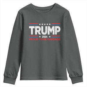 Trump 2024 Youth Sweatshirt Proud to be Garbage Presidential Election TS10 Dark Heather Print Your Wear