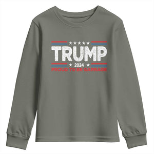 Trump 2024 Youth Sweatshirt Proud to be Garbage Presidential Election TS10 Military Green Print Your Wear