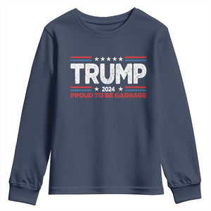 Trump 2024 Youth Sweatshirt Proud to be Garbage Presidential Election TS10 Navy Print Your Wear