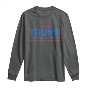 Trump 2024 Election Long Sleeve Shirt American Flag Proud To Be Garbage Vote Trump President TS10 Dark Heather Print Your Wear