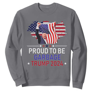 Trump 2024 Sweatshirt Proud To Be Garbage 45 47 President Flag TS10 Charcoal Print Your Wear