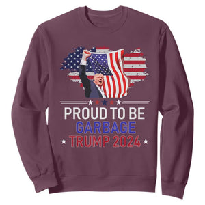 Trump 2024 Sweatshirt Proud To Be Garbage 45 47 President Flag TS10 Maroon Print Your Wear