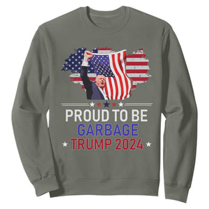 Trump 2024 Sweatshirt Proud To Be Garbage 45 47 President Flag TS10 Military Green Print Your Wear