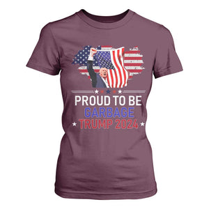 Trump 2024 T Shirt For Women Proud To Be Garbage 45 47 President Flag TS10 Maroon Print Your Wear