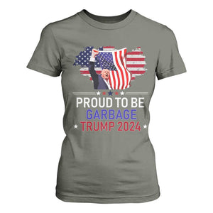 Trump 2024 T Shirt For Women Proud To Be Garbage 45 47 President Flag TS10 Military Green Print Your Wear