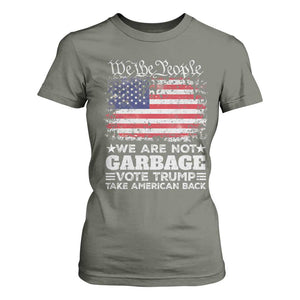 Trump 2024 T Shirt For Women We Are Not Garbage Vote Trump Take American Back Election US Flag TS10 Military Green Print Your Wear