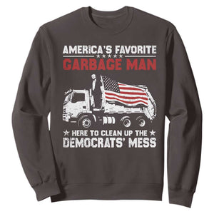 Trump 2024 Election Sweatshirt Trump Garbage Man In Trash Truck US Flag TS10 Dark Chocolate Print Your Wear