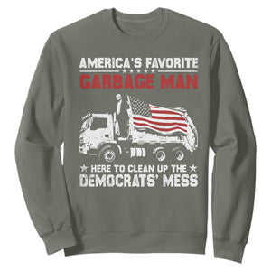 Trump 2024 Election Sweatshirt Trump Garbage Man In Trash Truck US Flag TS10 Military Green Print Your Wear