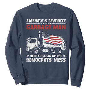 Trump 2024 Election Sweatshirt Trump Garbage Man In Trash Truck US Flag TS10 Navy Print Your Wear