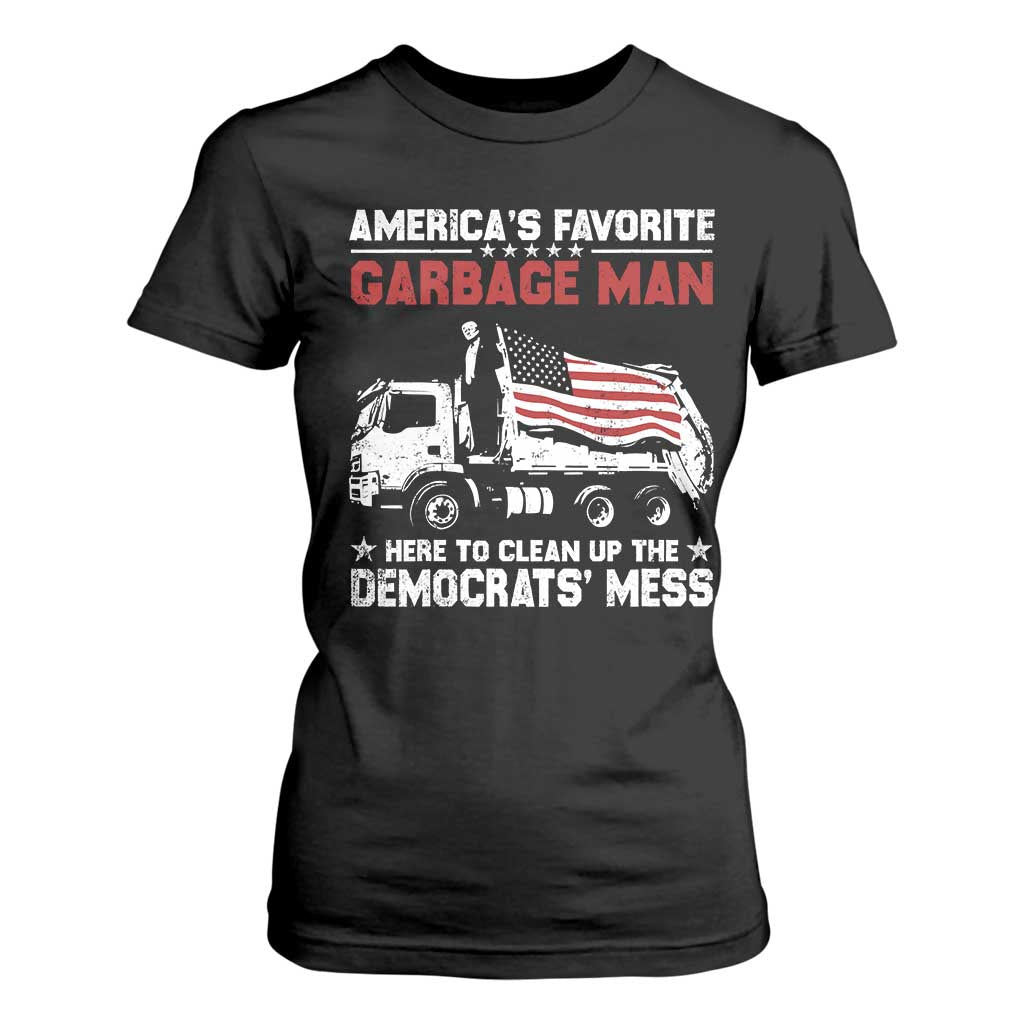 Trump 2024 Election T Shirt For Women Trump Garbage Man In Trash Truck US Flag TS10 Black Print Your Wear