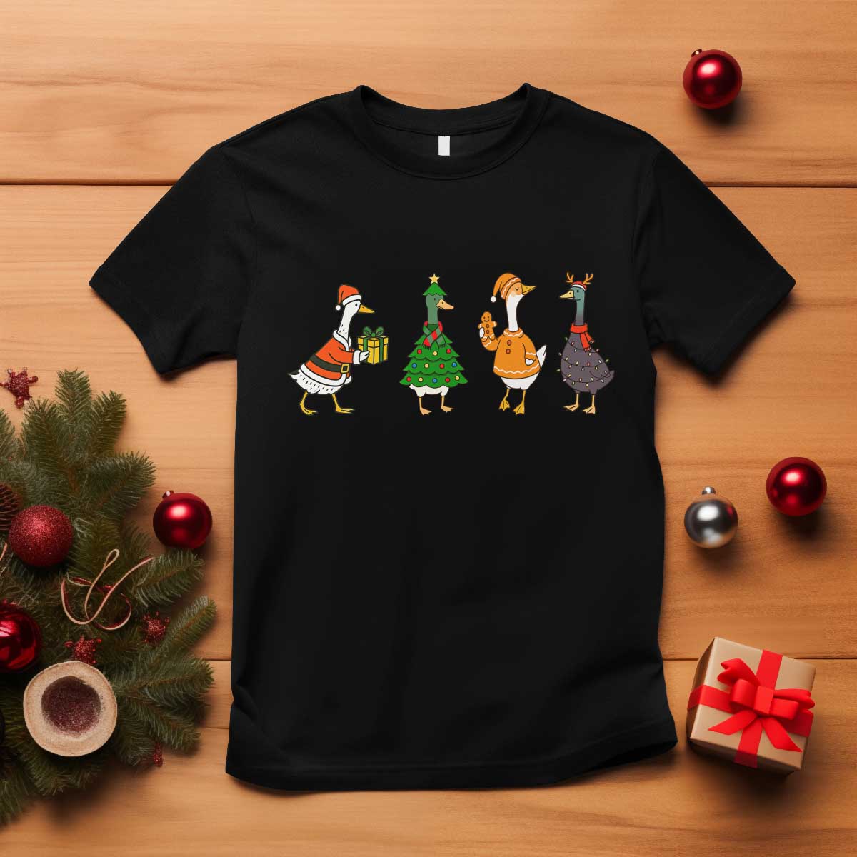 Christmas Ducks T Shirt Funny Animals Farm Lover Gift Xmas Light TS10 Black Print Your Wear