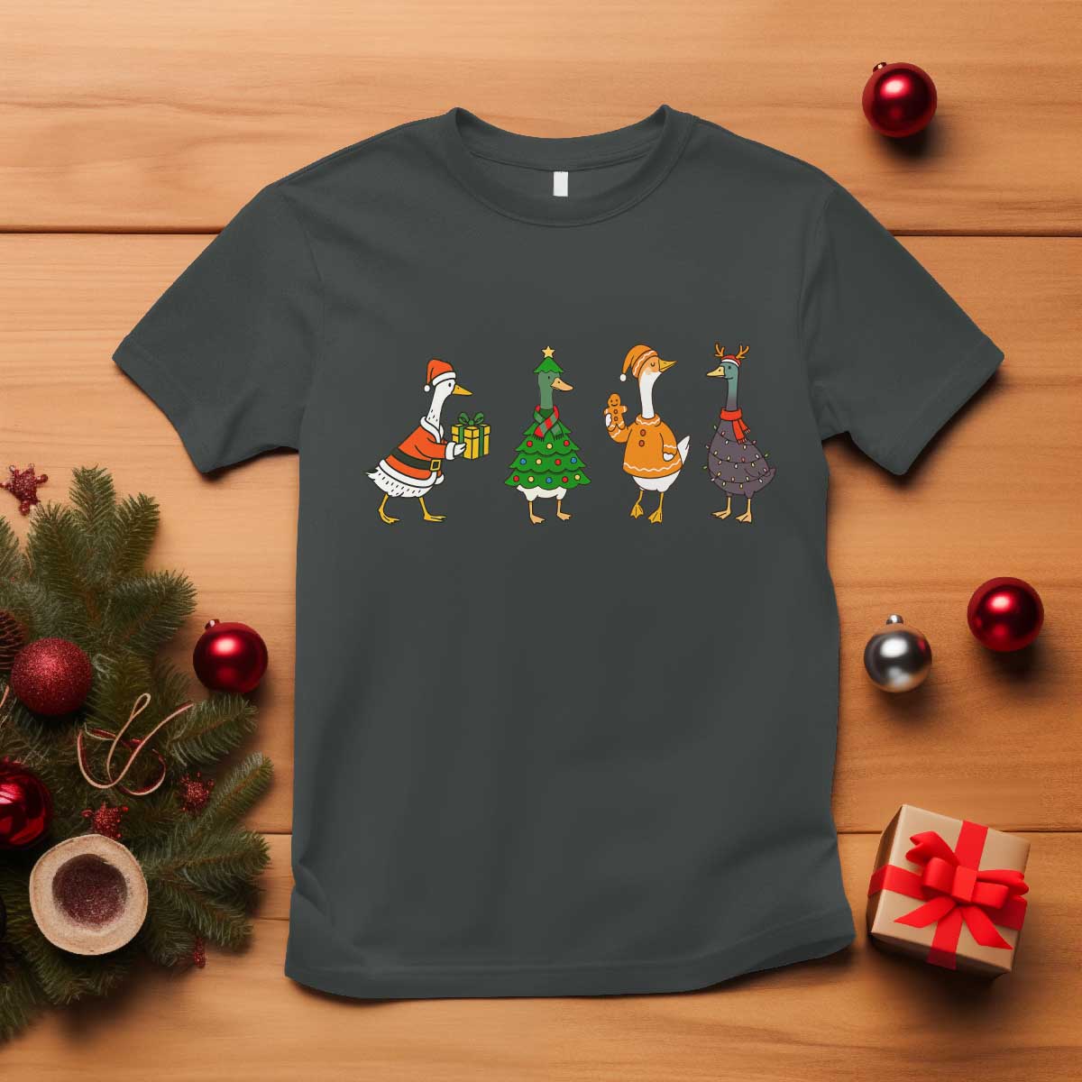 Christmas Ducks T Shirt Funny Animals Farm Lover Gift Xmas Light TS10 Dark Heather Print Your Wear