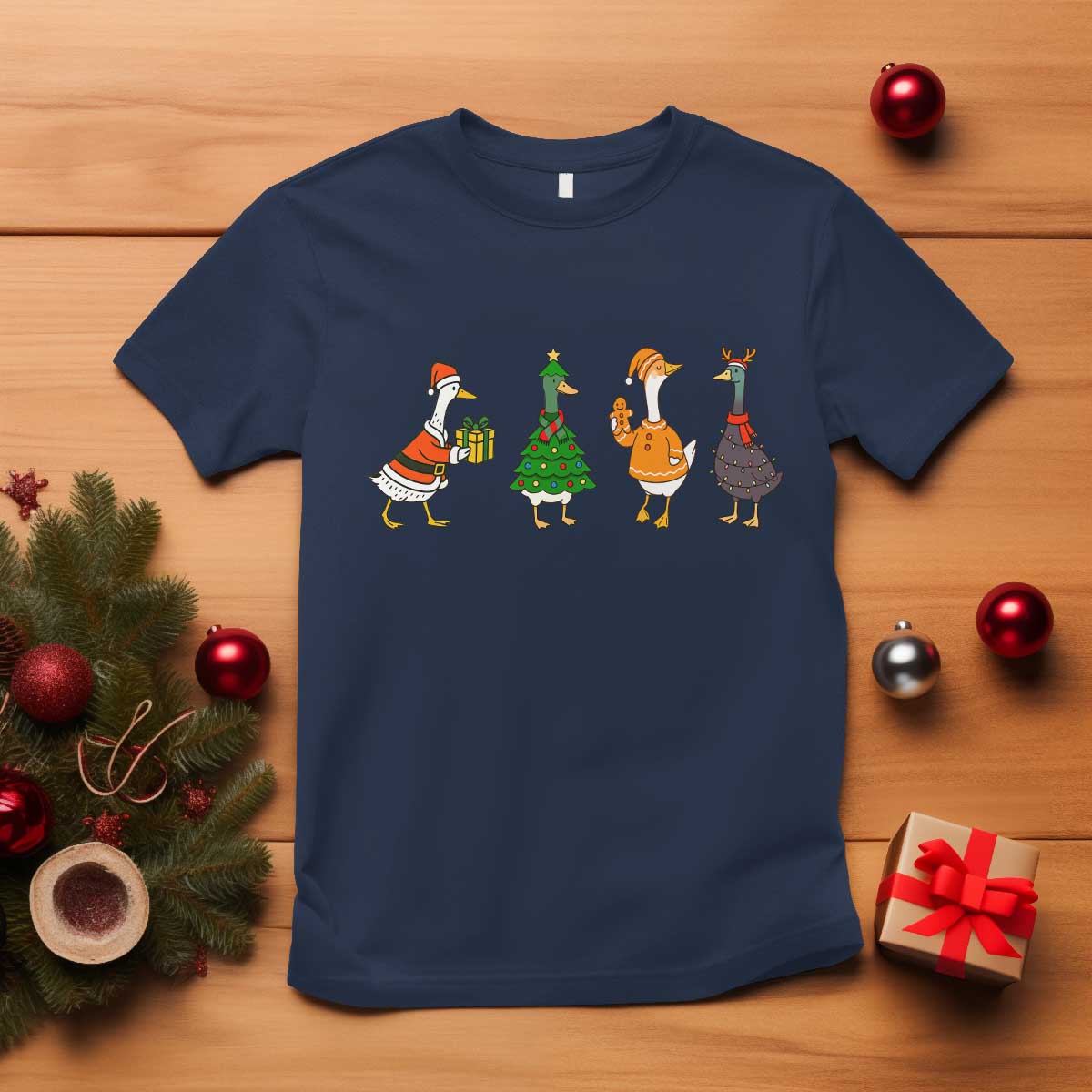 Christmas Ducks T Shirt Funny Animals Farm Lover Gift Xmas Light TS10 Navy Print Your Wear
