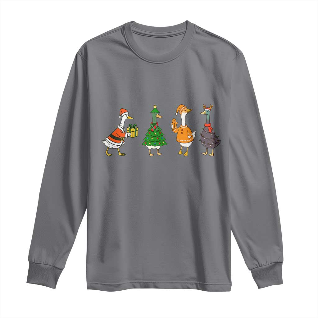 Christmas Ducks Long Sleeve Shirt Funny Animals Farm Lover Gift Xmas Light TS10 Charcoal Print Your Wear