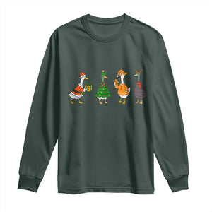 Christmas Ducks Long Sleeve Shirt Funny Animals Farm Lover Gift Xmas Light TS10 Dark Forest Green Print Your Wear