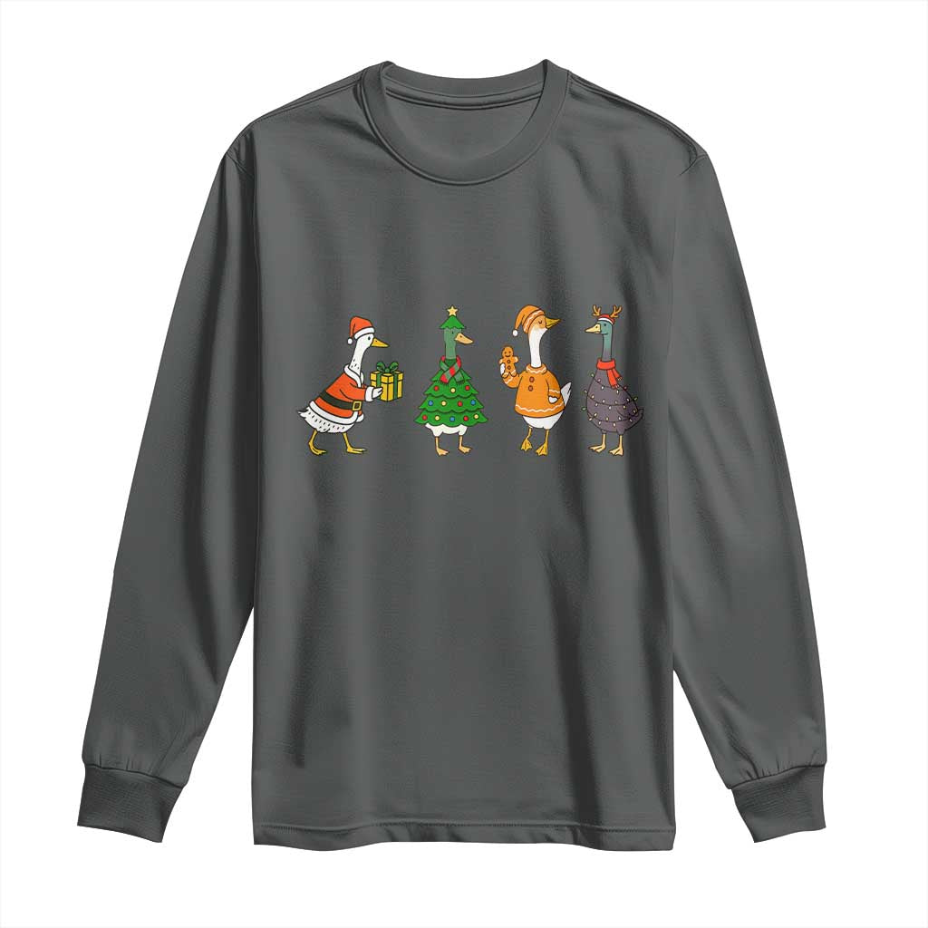 Christmas Ducks Long Sleeve Shirt Funny Animals Farm Lover Gift Xmas Light TS10 Dark Heather Print Your Wear