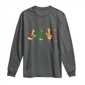 Christmas Ducks Long Sleeve Shirt Funny Animals Farm Lover Gift Xmas Light TS10 Dark Heather Print Your Wear