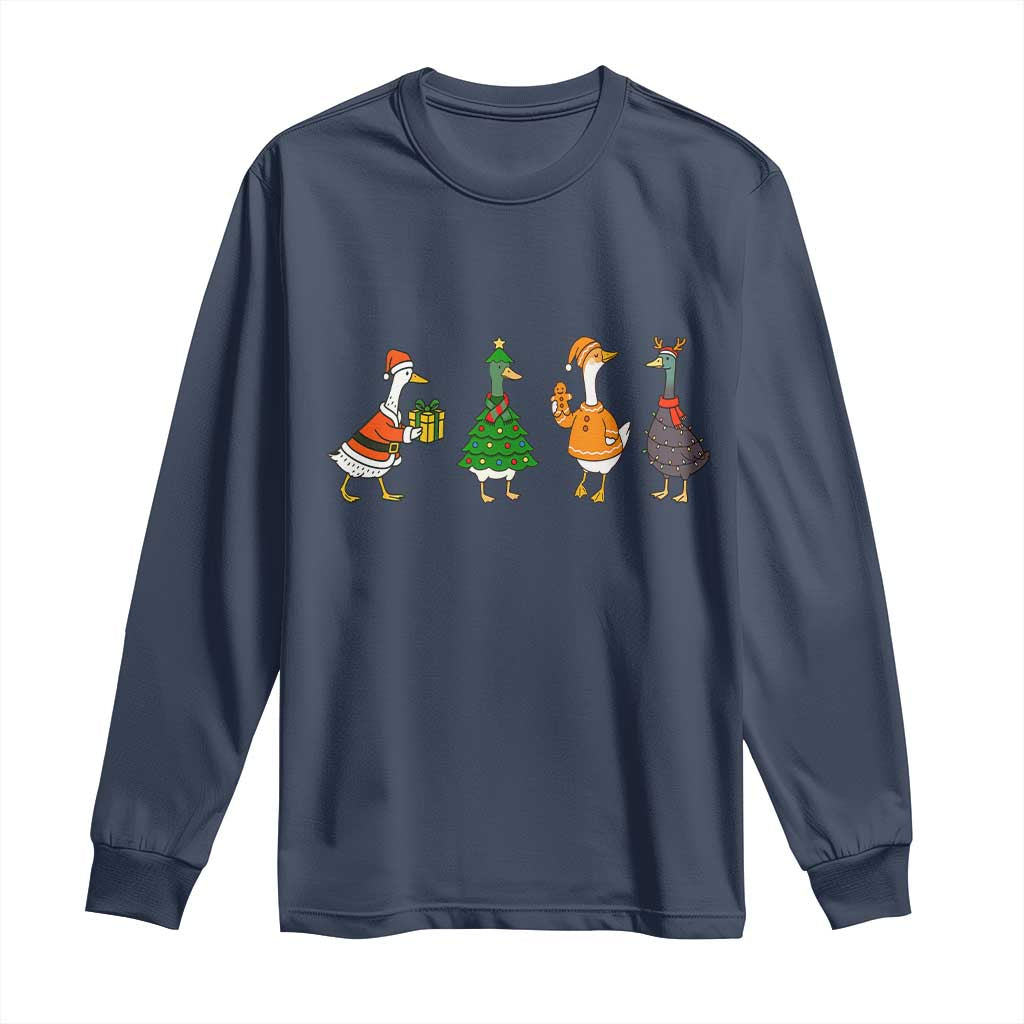 Christmas Ducks Long Sleeve Shirt Funny Animals Farm Lover Gift Xmas Light TS10 Navy Print Your Wear