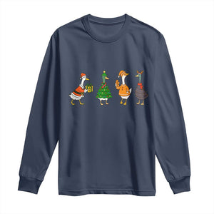 Christmas Ducks Long Sleeve Shirt Funny Animals Farm Lover Gift Xmas Light TS10 Navy Print Your Wear
