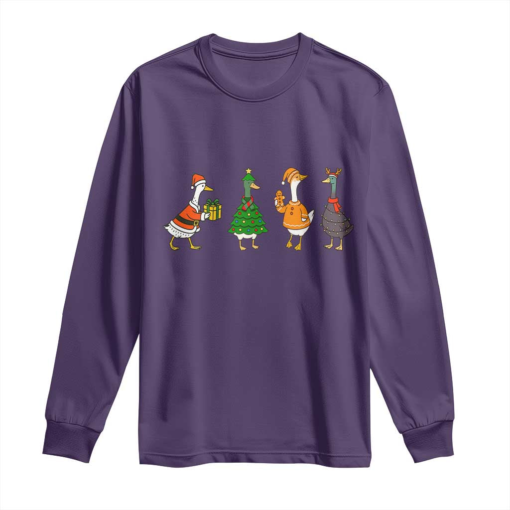 Christmas Ducks Long Sleeve Shirt Funny Animals Farm Lover Gift Xmas Light TS10 Purple Print Your Wear
