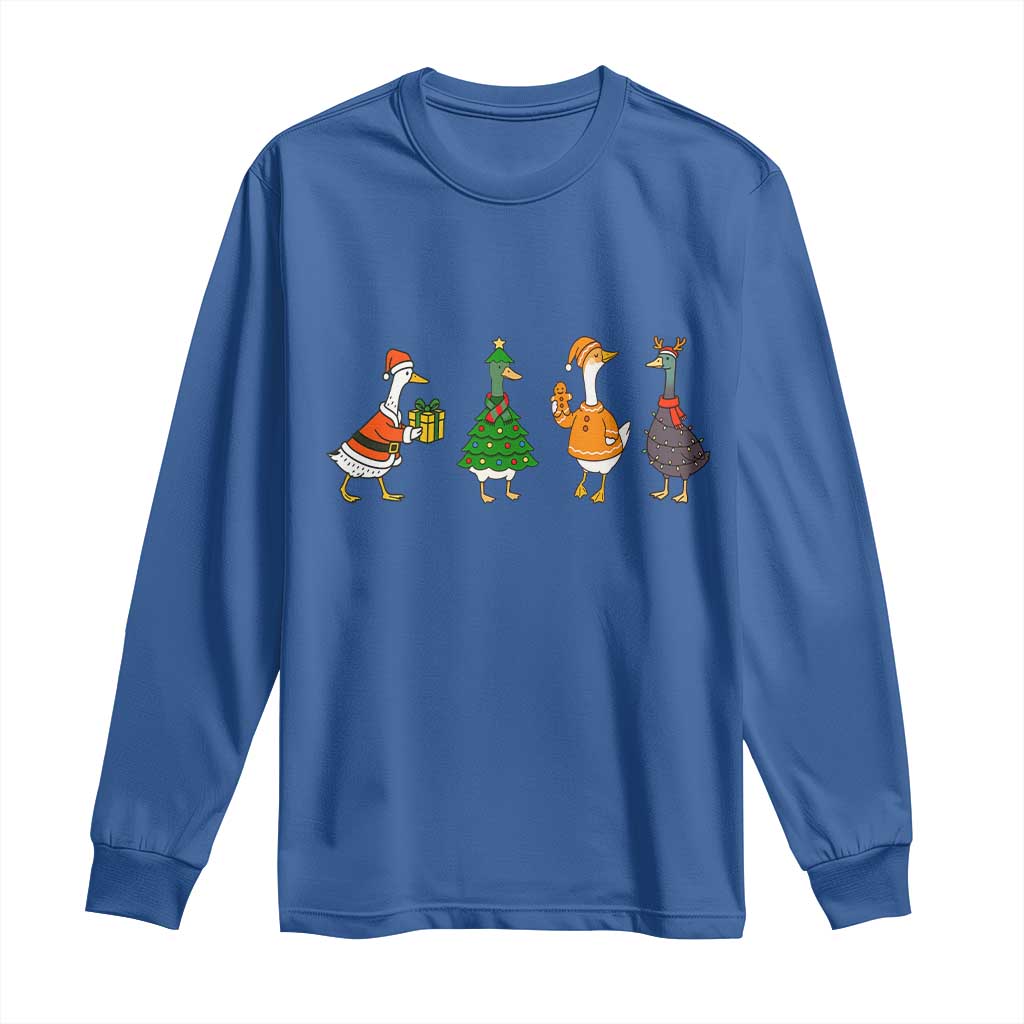 Christmas Ducks Long Sleeve Shirt Funny Animals Farm Lover Gift Xmas Light TS10 Royal Blue Print Your Wear
