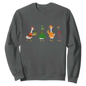 Christmas Ducks Sweatshirt Funny Animals Farm Lover Gift Xmas Light TS10 Dark Heather Print Your Wear
