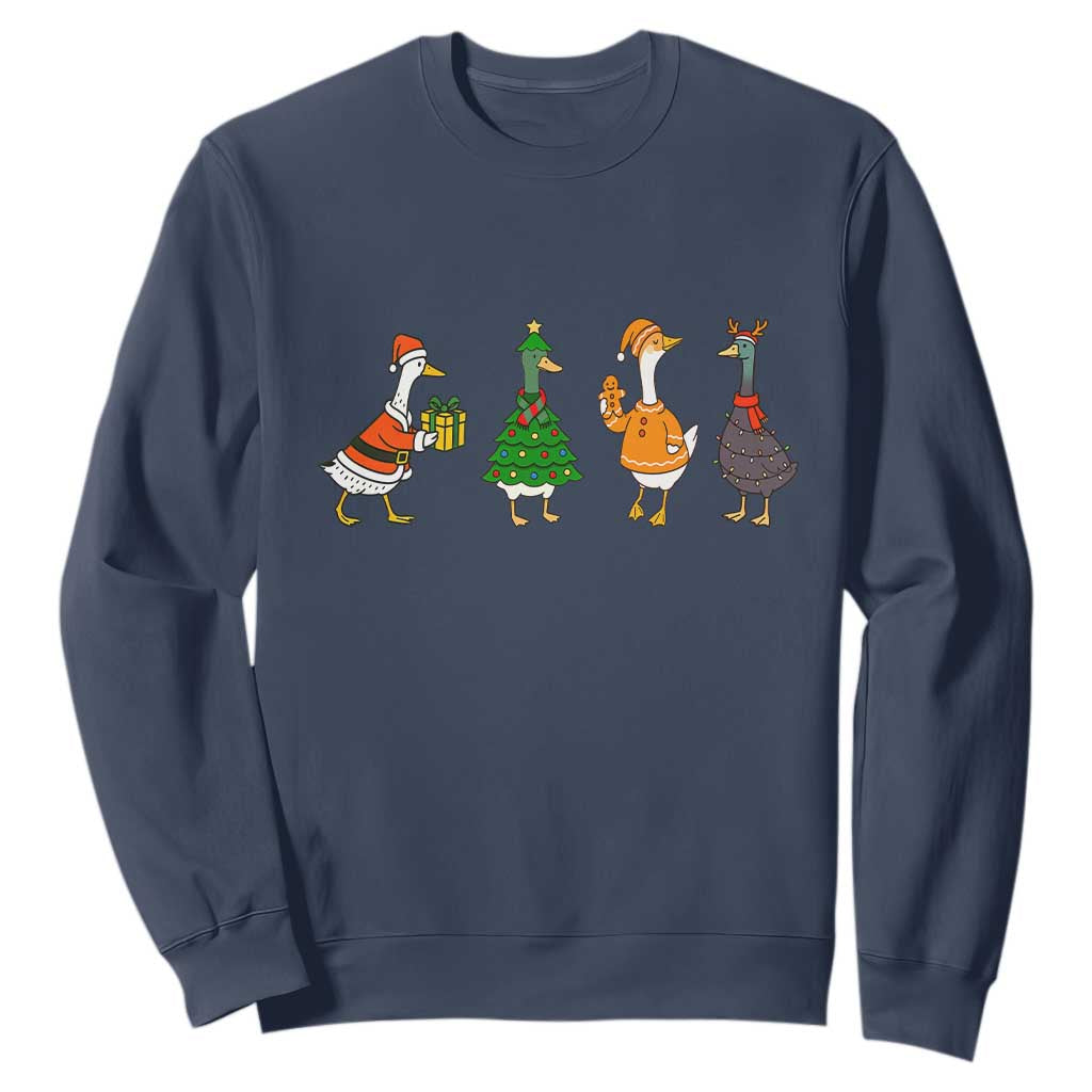 Christmas Ducks Sweatshirt Funny Animals Farm Lover Gift Xmas Light TS10 Navy Print Your Wear