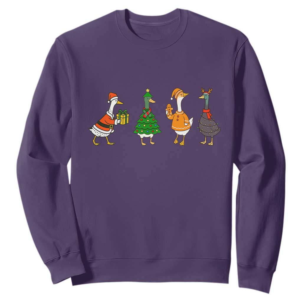 Christmas Ducks Sweatshirt Funny Animals Farm Lover Gift Xmas Light TS10 Purple Print Your Wear