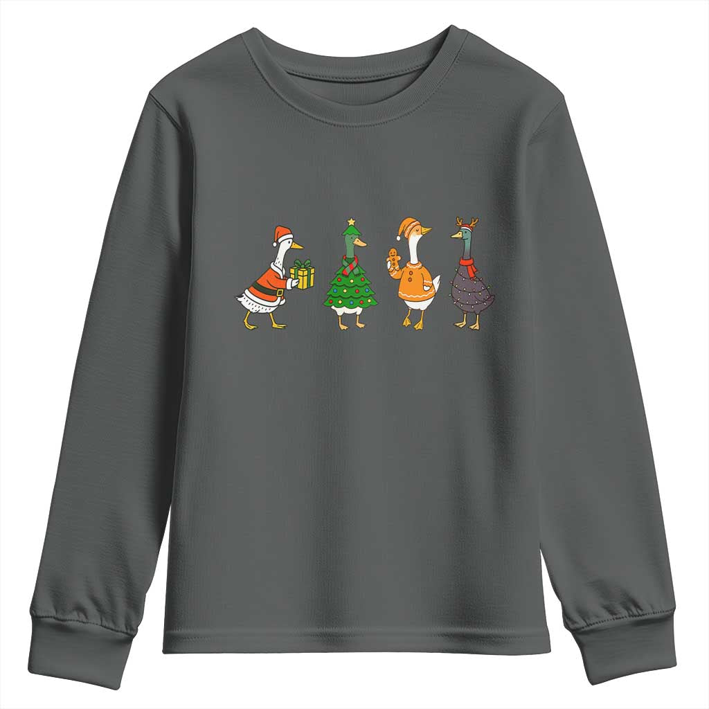 Christmas Ducks Youth Sweatshirt Funny Animals Farm Lover Gift Xmas Light TS10 Dark Heather Print Your Wear