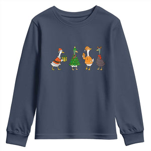 Christmas Ducks Youth Sweatshirt Funny Animals Farm Lover Gift Xmas Light TS10 Navy Print Your Wear