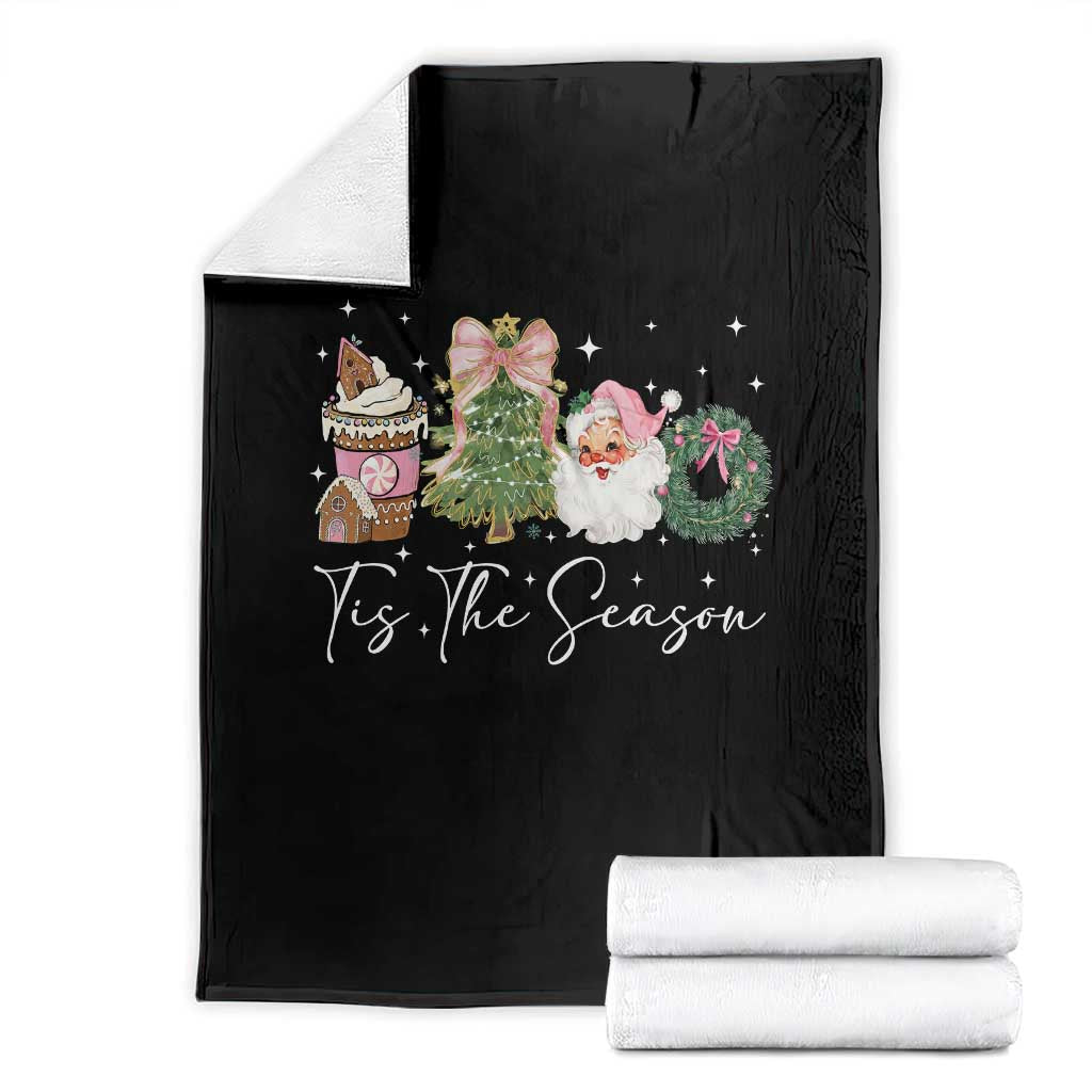 Christmas Tis The Season Throw Blanket Cute Winter Old Xmas Vintage Pink Santa Claus TS10 Black Print Your Wear