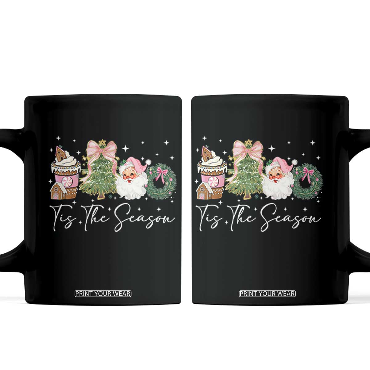 Christmas Tis The Season Coffee Mug Cute Winter Old Xmas Vintage Pink Santa Claus TS10 Black Print Your Wear